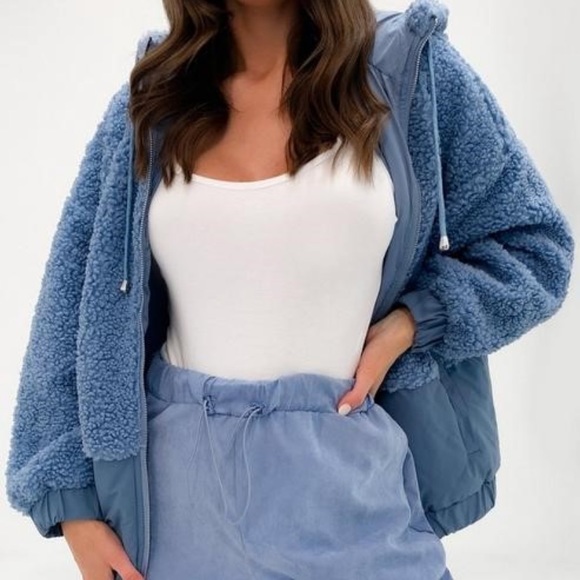 Missguided Jackets & Blazers - Blue borg teddy mix oversized jacket